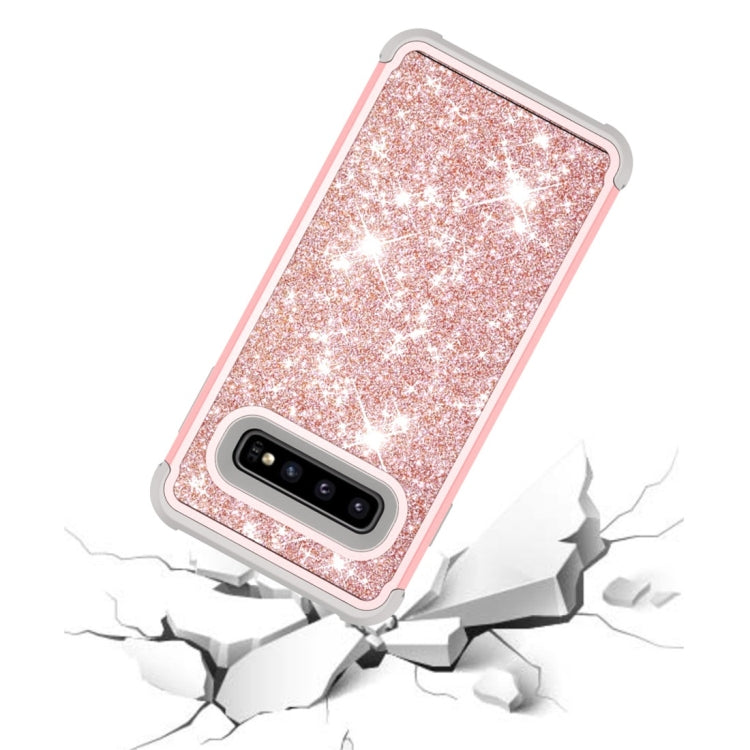 Glitter Contrast Color Silicone + PC Shockproof Case for Galaxy S10