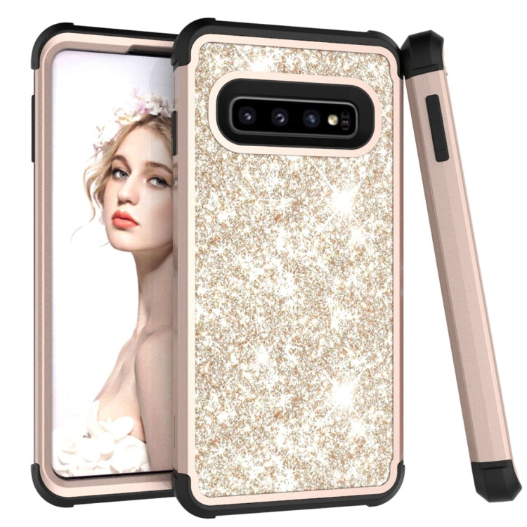 Glitter Contrast Color Silicone + PC Shockproof Case for Galaxy S10