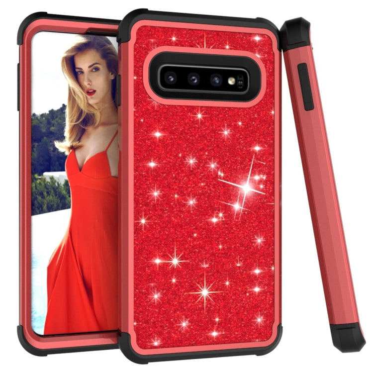 Glitter Contrast Color Silicone + PC Shockproof Case for Galaxy S10