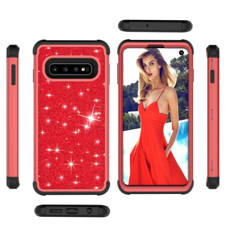 Glitter Contrast Color Silicone + PC Shockproof Case for Galaxy S10