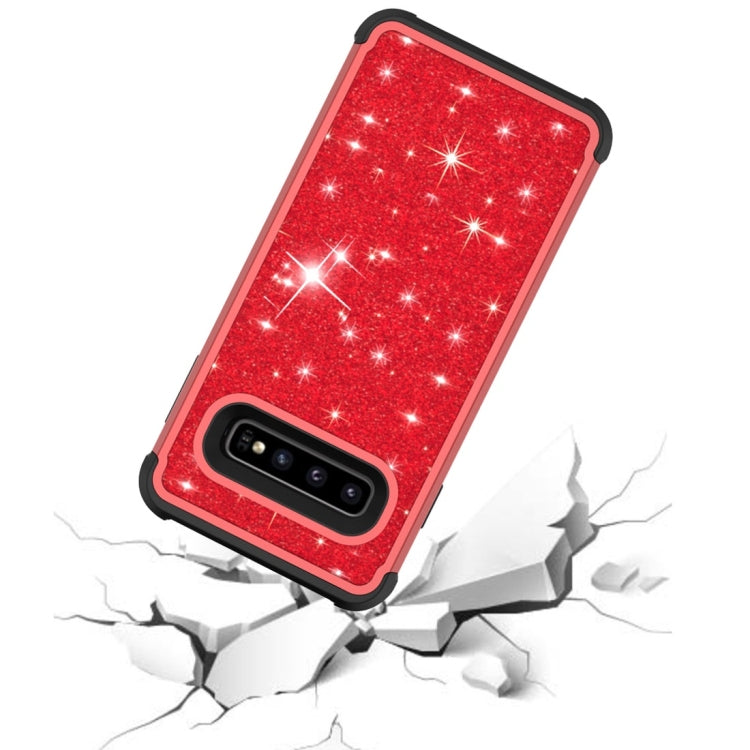 Glitter Contrast Color Silicone + PC Shockproof Case for Galaxy S10