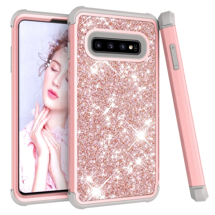 Glitter Contrast Color Silicone + PC Shockproof Case for Galaxy S10+