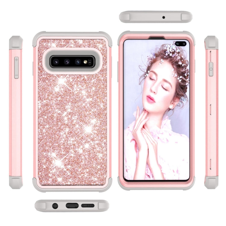 Glitter Contrast Color Silicone + PC Shockproof Case for Galaxy S10+