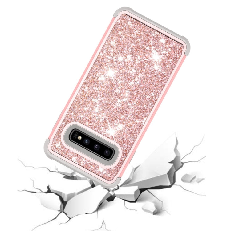 Glitter Contrast Color Silicone + PC Shockproof Case for Galaxy S10+