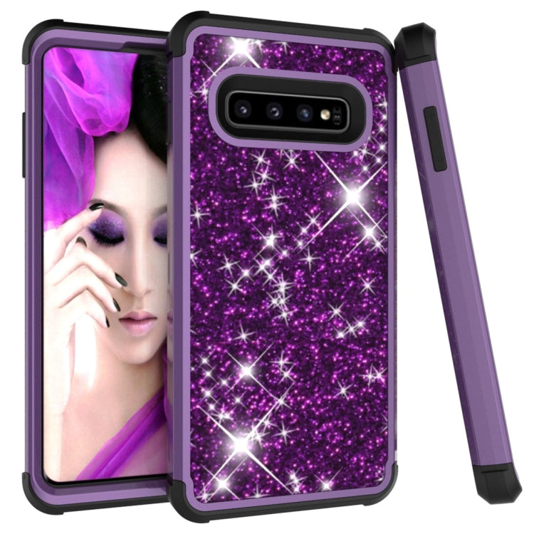 Glitter Contrast Color Silicone + PC Shockproof Case for Galaxy S10+