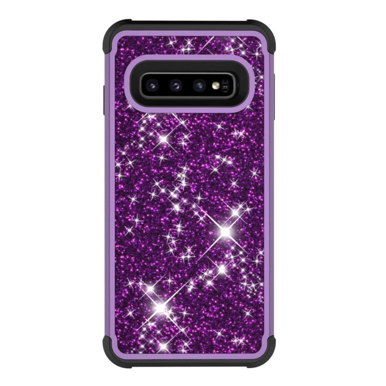 Glitter Contrast Color Silicone + PC Shockproof Case for Galaxy S10+