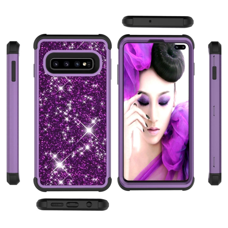 Glitter Contrast Color Silicone + PC Shockproof Case for Galaxy S10+