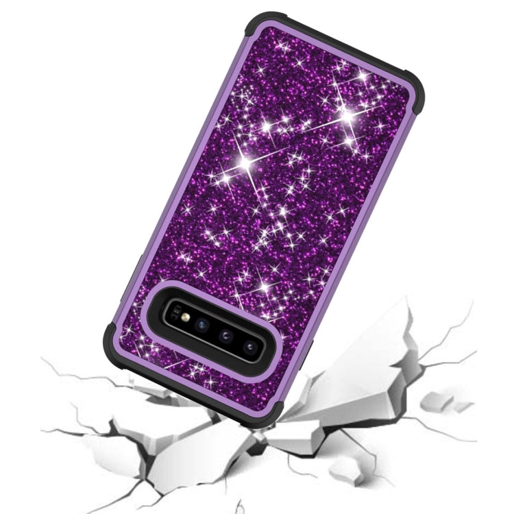 Glitter Contrast Color Silicone + PC Shockproof Case for Galaxy S10+