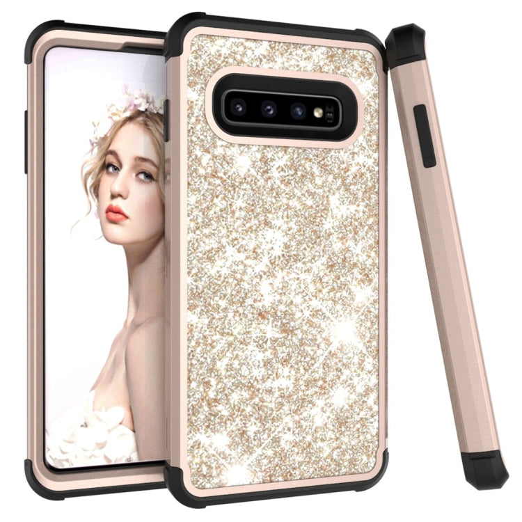 Glitter Contrast Color Silicone + PC Shockproof Case for Galaxy S10+