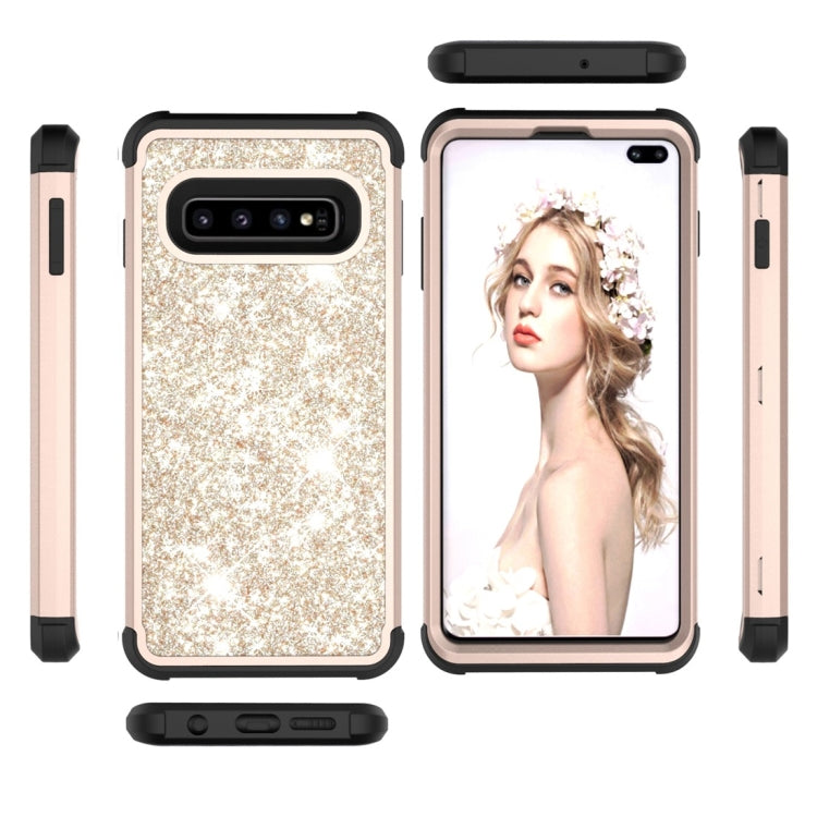 Glitter Contrast Color Silicone + PC Shockproof Case for Galaxy S10+