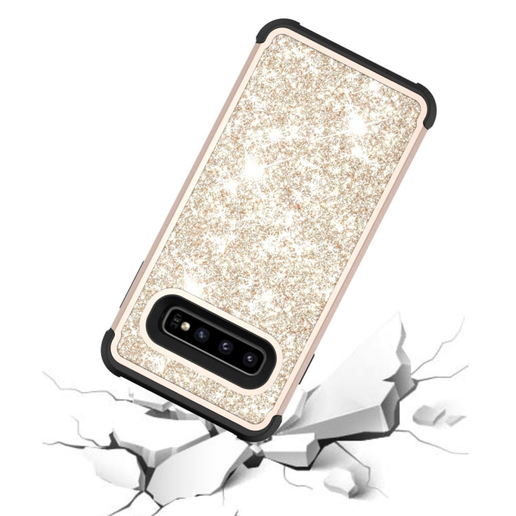 Glitter Contrast Color Silicone + PC Shockproof Case for Galaxy S10+