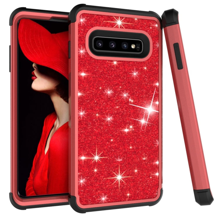 Glitter Contrast Color Silicone + PC Shockproof Case for Galaxy S10+