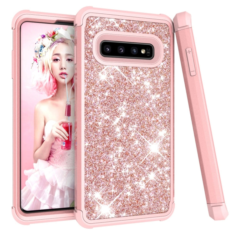 Glitter Contrast Color Silicone + PC Shockproof Case for Galaxy S10+