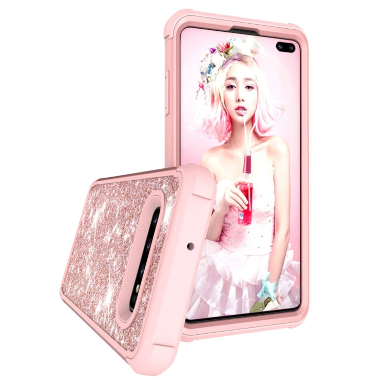 Glitter Contrast Color Silicone + PC Shockproof Case for Galaxy S10+