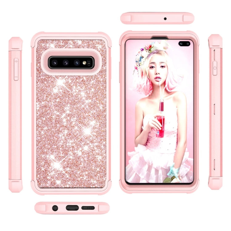 Glitter Contrast Color Silicone + PC Shockproof Case for Galaxy S10+