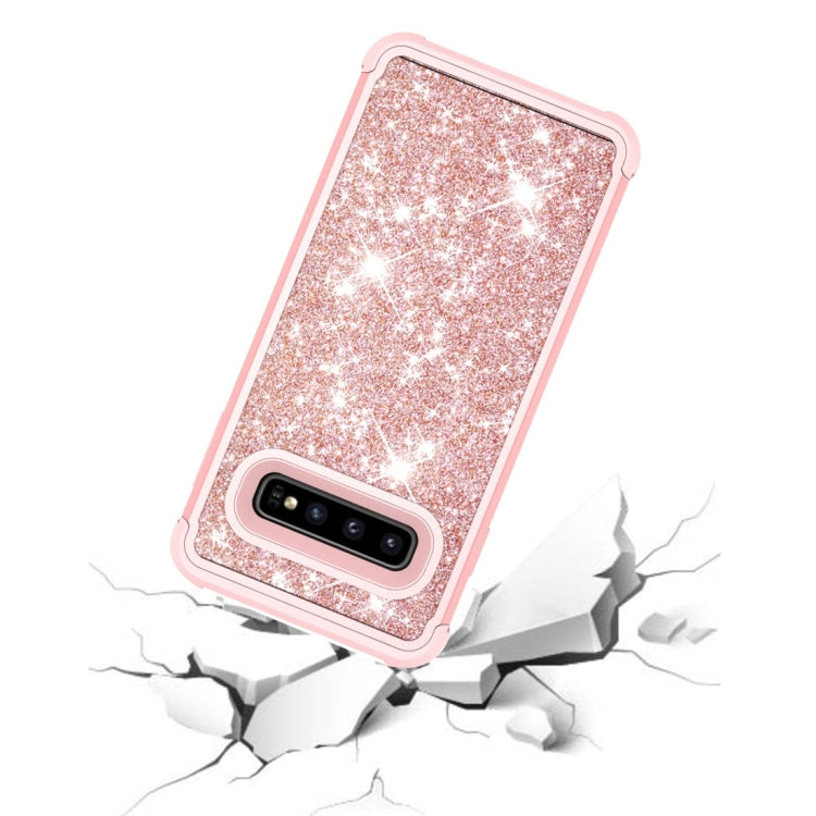 Glitter Contrast Color Silicone + PC Shockproof Case for Galaxy S10+