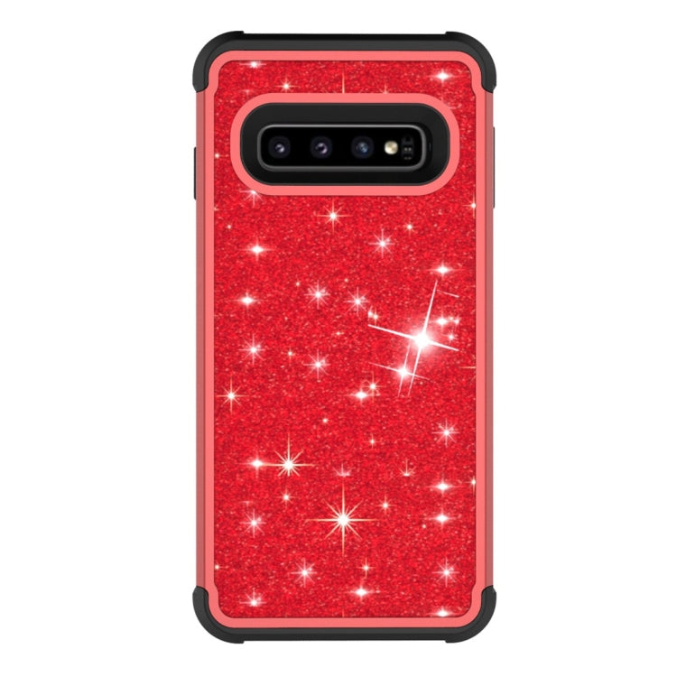 Glitter Contrast Color Silicone + PC Shockproof Case for Galaxy S10+