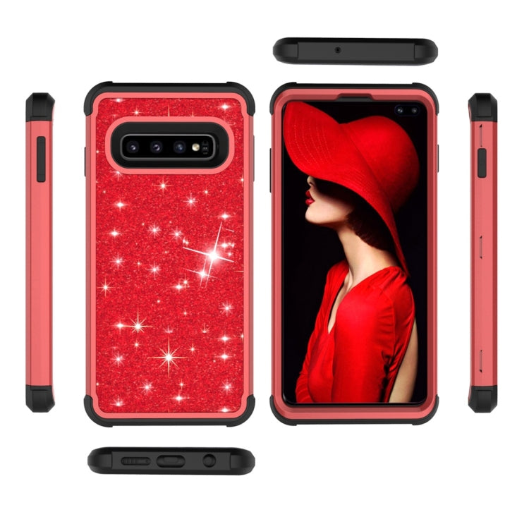 Glitter Contrast Color Silicone + PC Shockproof Case for Galaxy S10+