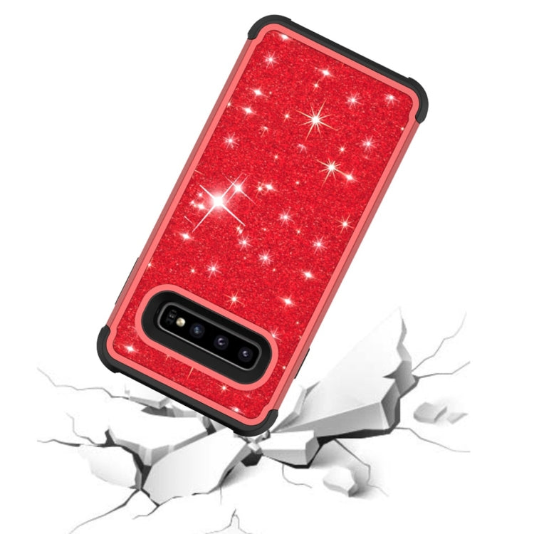 Glitter Contrast Color Silicone + PC Shockproof Case for Galaxy S10+