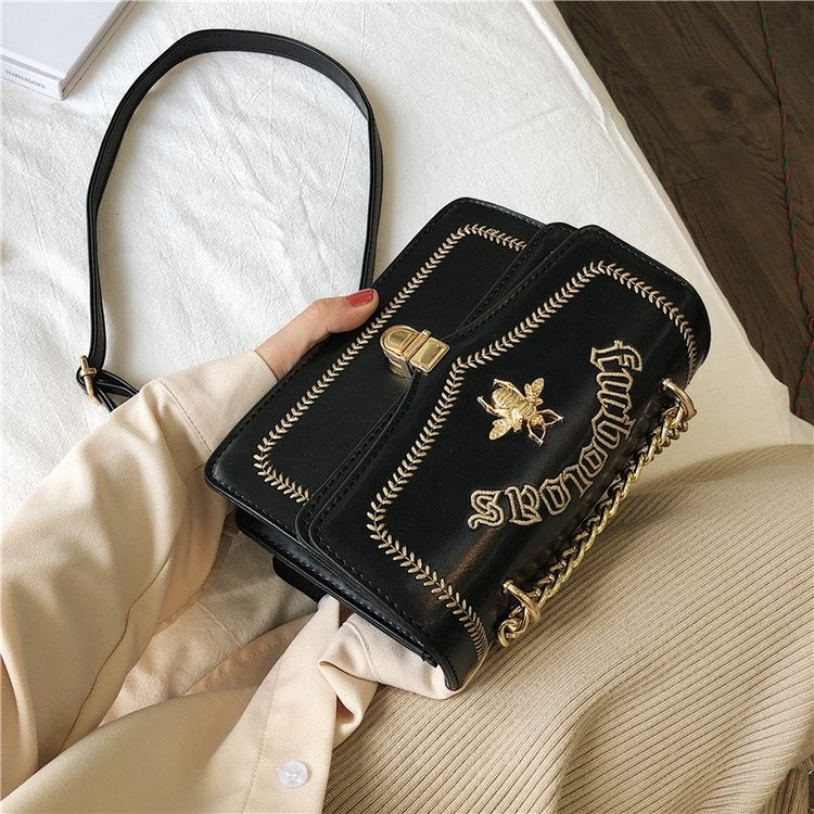 Bee Embroidery PU Leather Chain Single Shoulder Bag Ladies Handbag Messenger Bag