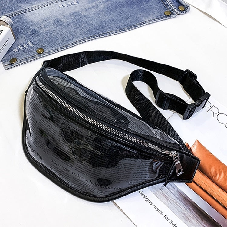 Fashion Newspaper Printing Plastic Transparent Jelly Waist Chest Bag Single Shoulder Bag Messenger Bag