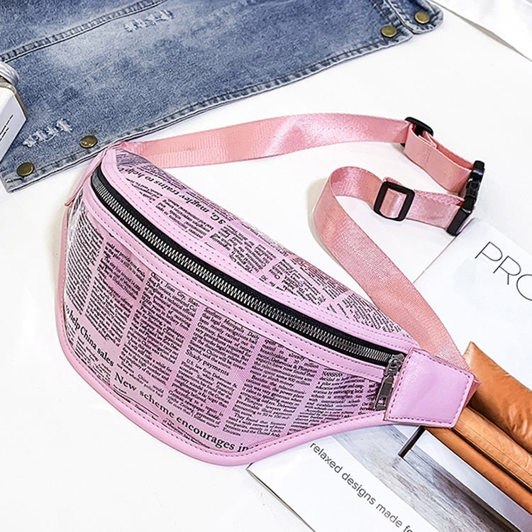 Fashion Newspaper Printing Plastic Transparent Jelly Waist Chest Bag Single Shoulder Bag Messenger Bag