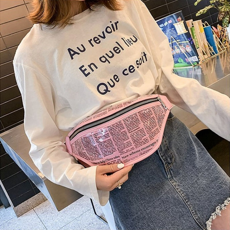 Fashion Newspaper Printing Plastic Transparent Jelly Waist Chest Bag Single Shoulder Bag Messenger Bag