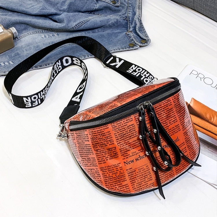 Fashion Newspaper Printing Plastic Transparent Jelly Waist Chest Bag Dual-zipper Single Shoulder Bag Messenger Bag