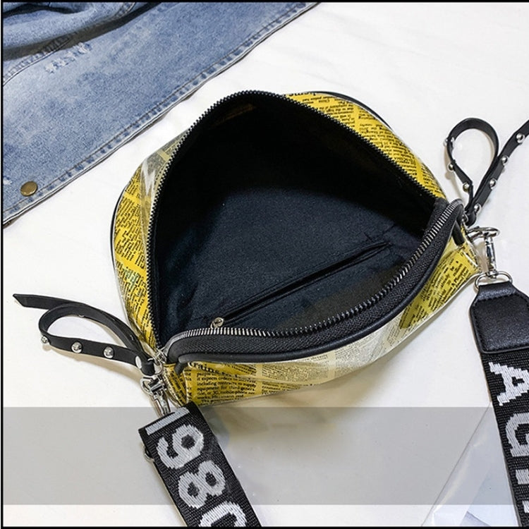 Fashion Newspaper Printing Plastic Transparent Jelly Waist Chest Bag Dual-zipper Single Shoulder Bag Messenger Bag