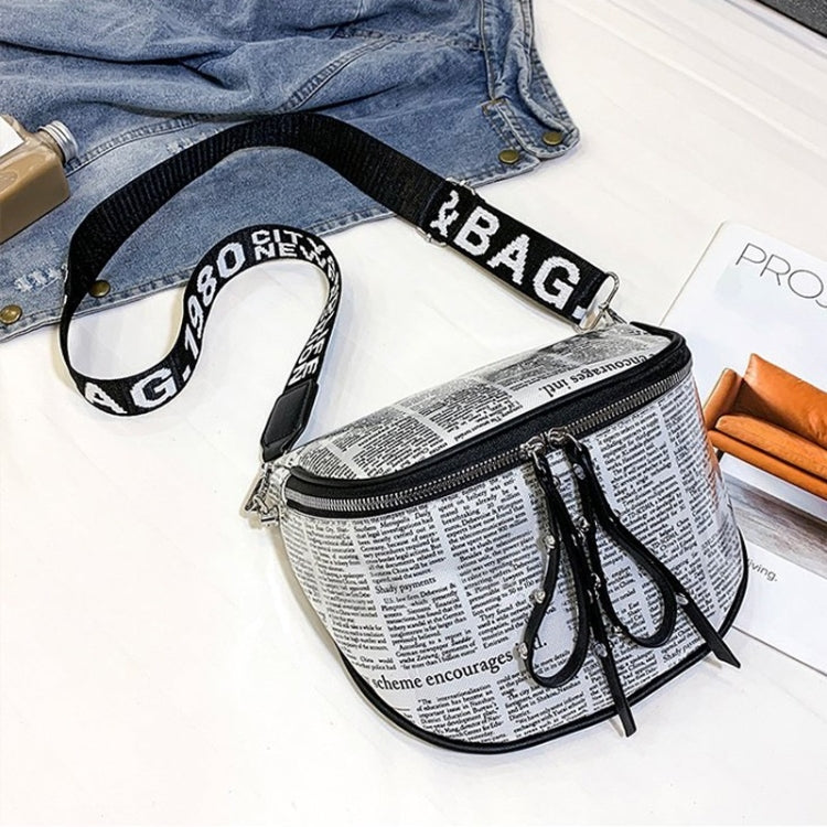 Fashion Newspaper Printing Plastic Transparent Jelly Waist Chest Bag Dual-zipper Single Shoulder Bag Messenger Bag