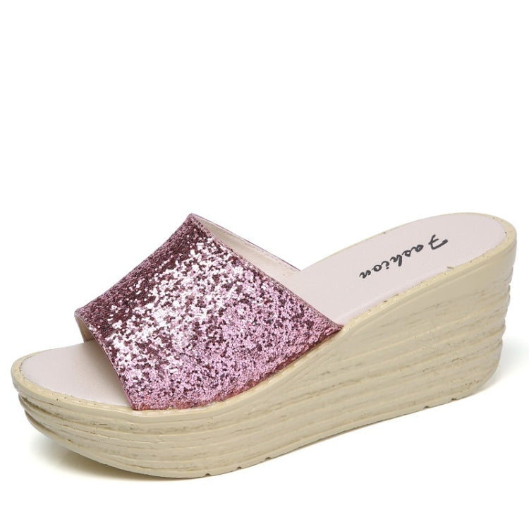 Sequined Wedge Thick Bottom Stylish Versatile Non-slip Wearable Slippers for Women