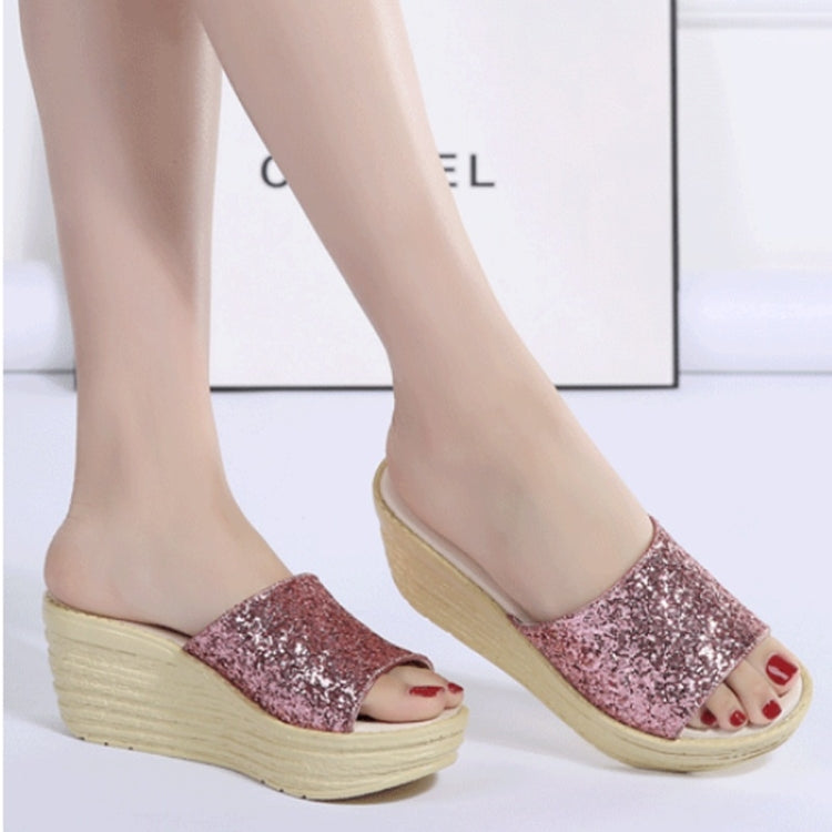 Sequined Wedge Thick Bottom Stylish Versatile Non-slip Wearable Slippers for Women