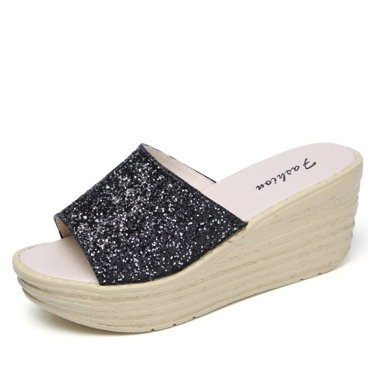 Sequined Wedge Thick Bottom Stylish Versatile Non-slip Wearable Slippers for Women