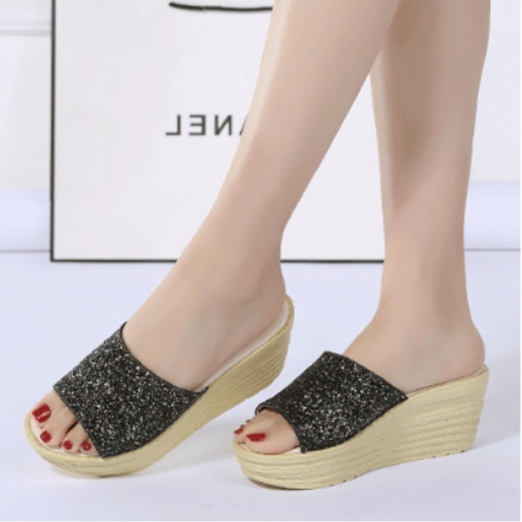 Sequined Wedge Thick Bottom Stylish Versatile Non-slip Wearable Slippers for Women