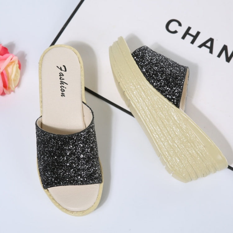 Sequined Wedge Thick Bottom Stylish Versatile Non-slip Wearable Slippers for Women