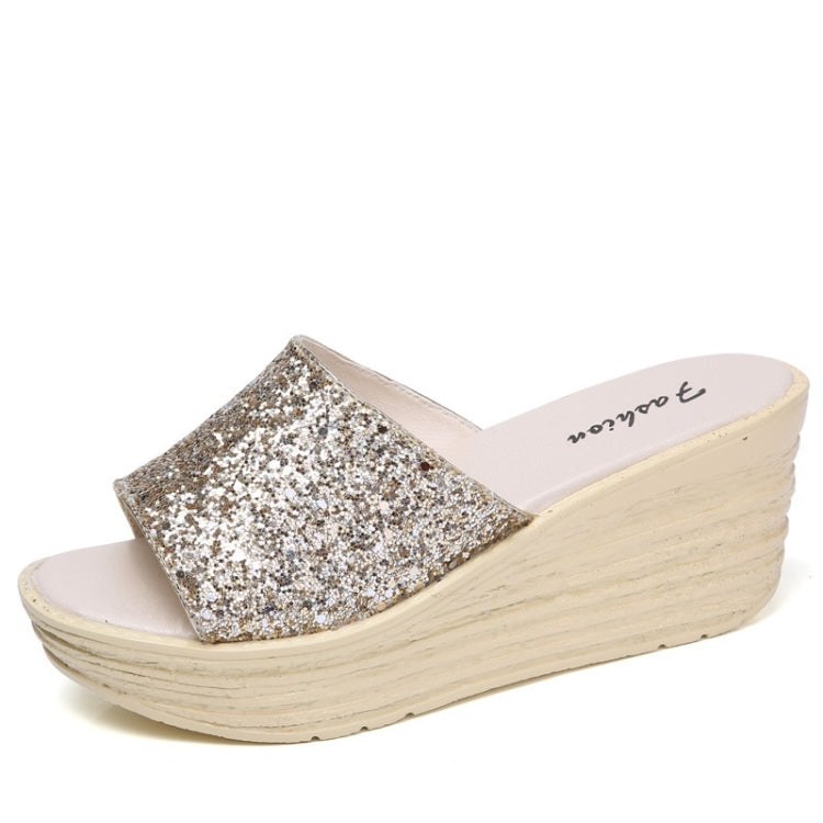 Sequined Wedge Thick Bottom Stylish Versatile Non-slip Wearable Slippers for Women