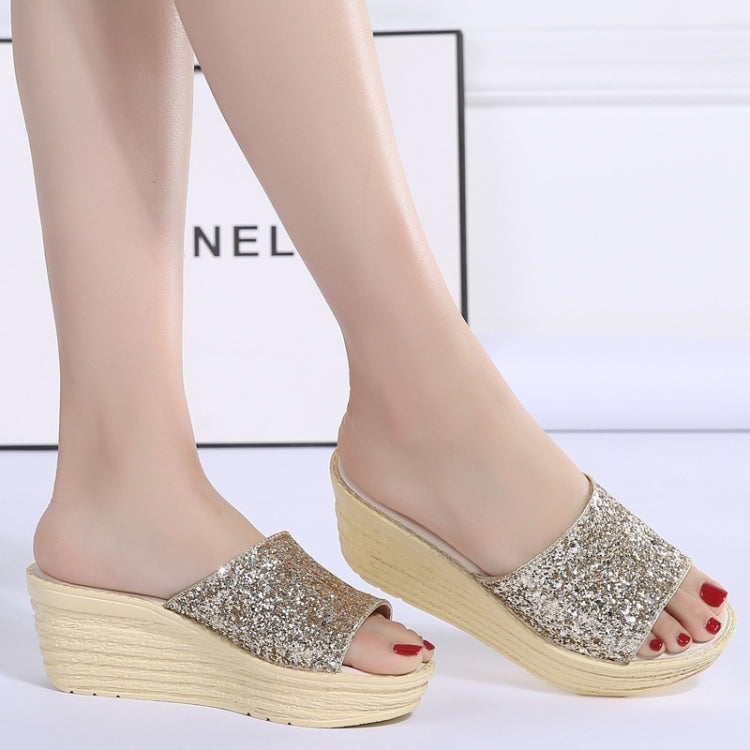 Sequined Wedge Thick Bottom Stylish Versatile Non-slip Wearable Slippers for Women