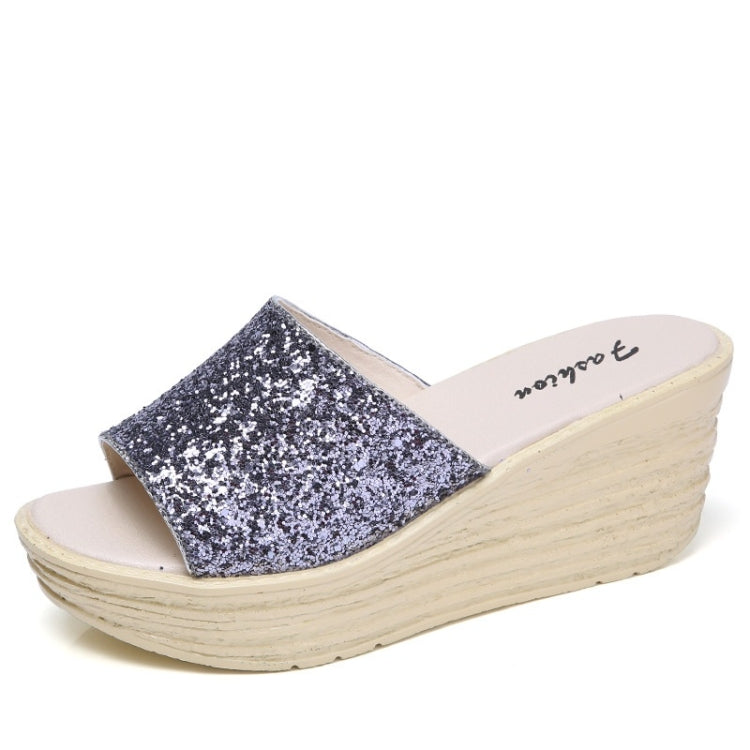 Sequined Wedge Thick Bottom Stylish Versatile Non-slip Wearable Slippers for Women