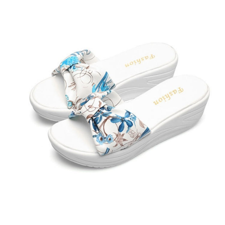 Bowknot Print Thick Bottom Increased Wedge Slippers Sandals for Women