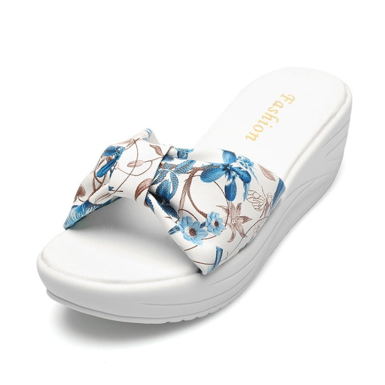 Bowknot Print Thick Bottom Increased Wedge Slippers Sandals for Women