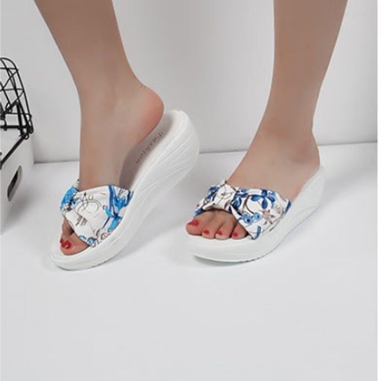 Bowknot Print Thick Bottom Increased Wedge Slippers Sandals for Women