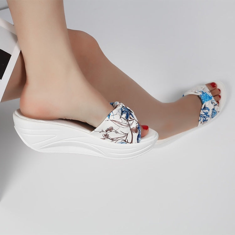Bowknot Print Thick Bottom Increased Wedge Slippers Sandals for Women
