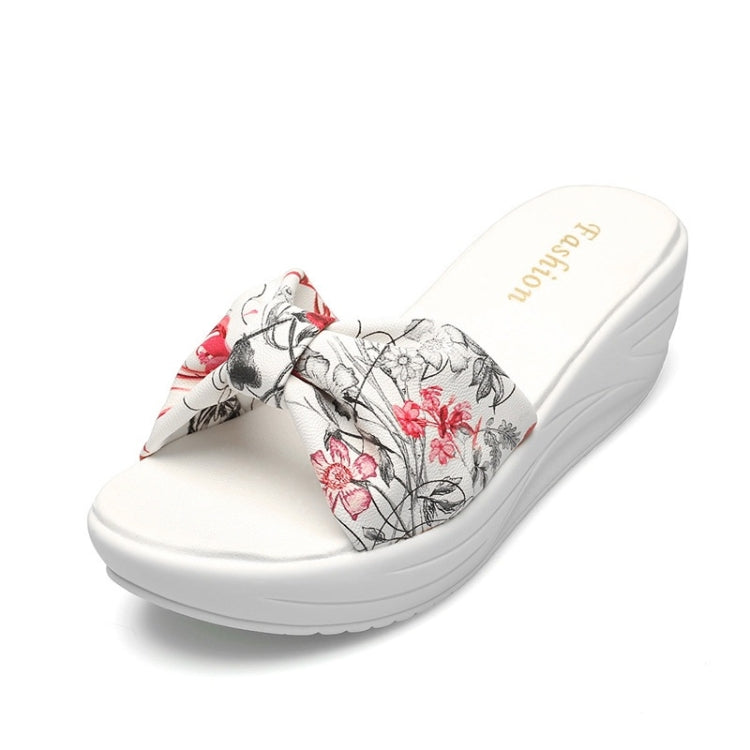 Bowknot Print Thick Bottom Increased Wedge Slippers Sandals for Women