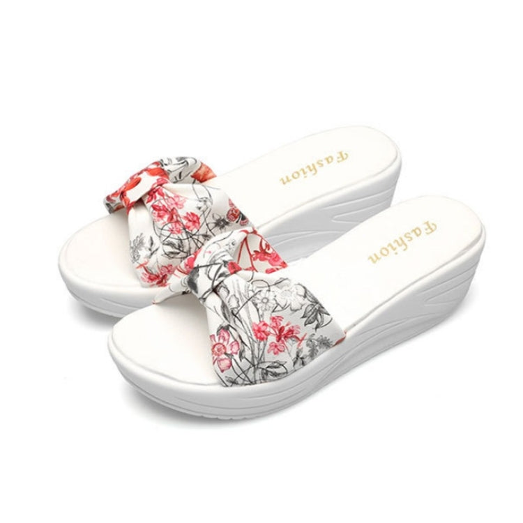 Bowknot Print Thick Bottom Increased Wedge Slippers Sandals for Women