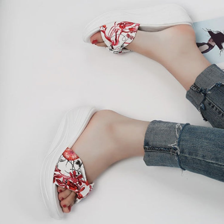 Bowknot Print Thick Bottom Increased Wedge Slippers Sandals for Women