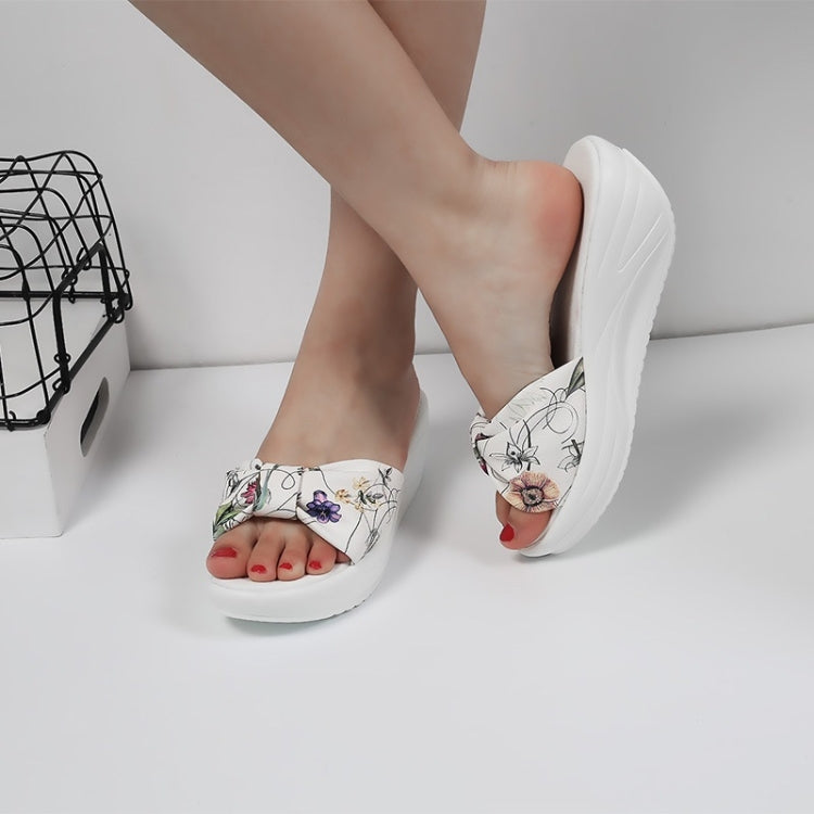 Bowknot Print Thick Bottom Increased Wedge Slippers Sandals for Women