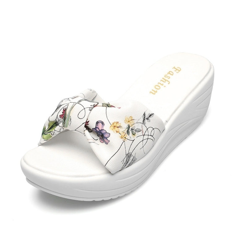 Bowknot Print Thick Bottom Increased Wedge Slippers Sandals for Women
