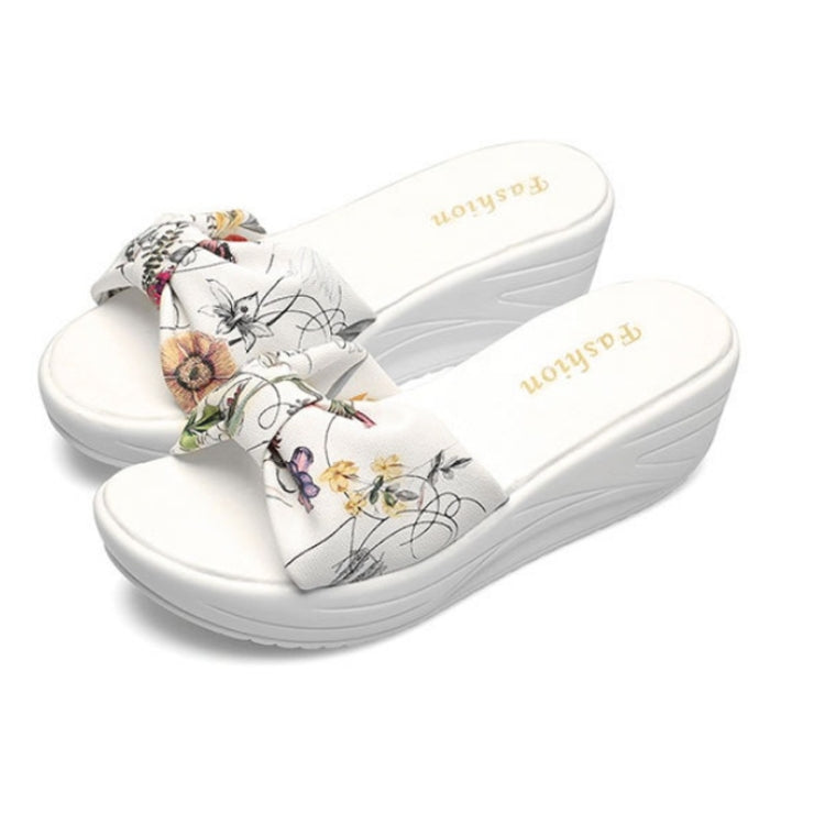 Bowknot Print Thick Bottom Increased Wedge Slippers Sandals for Women