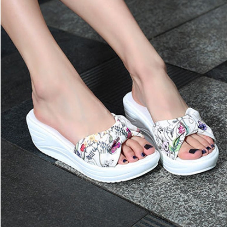 Bowknot Print Thick Bottom Increased Wedge Slippers Sandals for Women