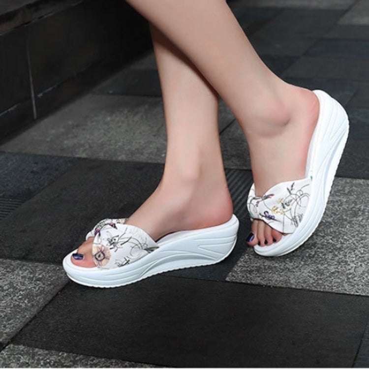 Bowknot Print Thick Bottom Increased Wedge Slippers Sandals for Women